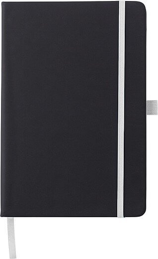 BARTAMUR Čierny zápisník A5 s tvrdými doskami a farebnou gumičkou