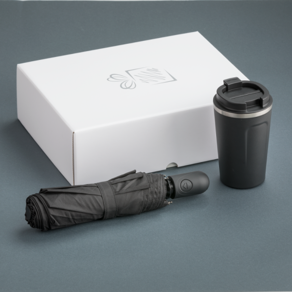 TRAVELLER SET: THERMAL MUG NORDIC 350 ml & FULL AUTOMATIC UMBRELLA