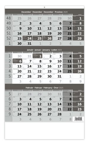 Trojmesačný kalendár šedý s menným kalendáriom - Reklamnepredmety