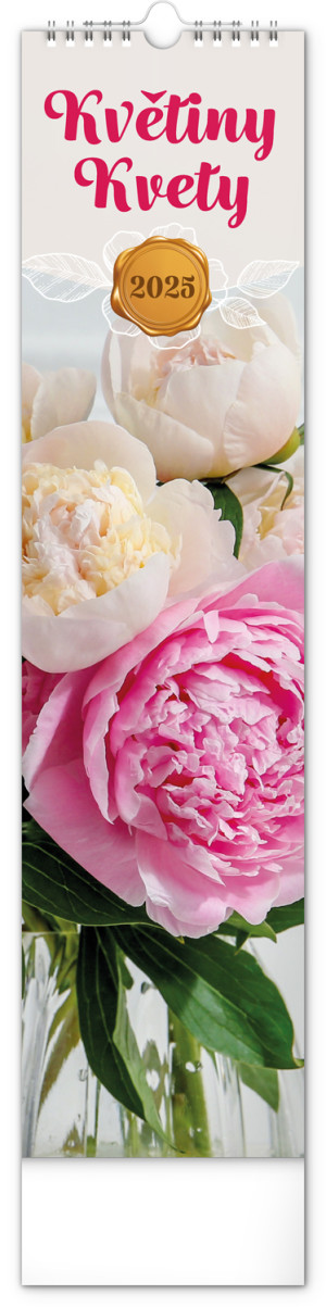 Nástenný kalendár Květiny – Kvety CZ/SK 2025, 12 × 48 cm - Reklamnepredmety