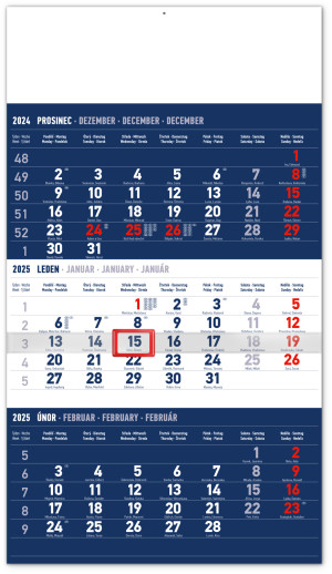 3-mesačný nástenný kalendár štandard 2025, 29,5 × 43 cm - Reklamnepredmety
