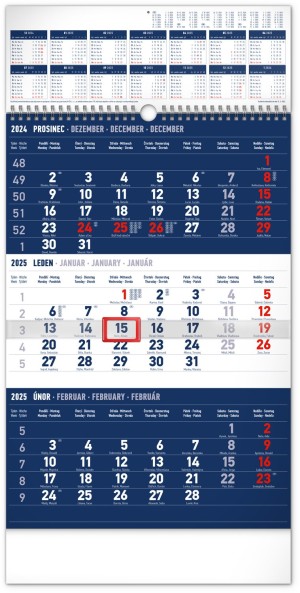 Nástenný kalendár 3-mesačný štandard s ročným prehľadom 2025, 29,5 × 43 cm - Reklamnepredmety