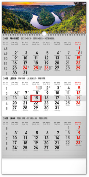 Nástenný kalendár 3-mesačný Krajina 2025, 29,5 × 43 cm - Reklamnepredmety