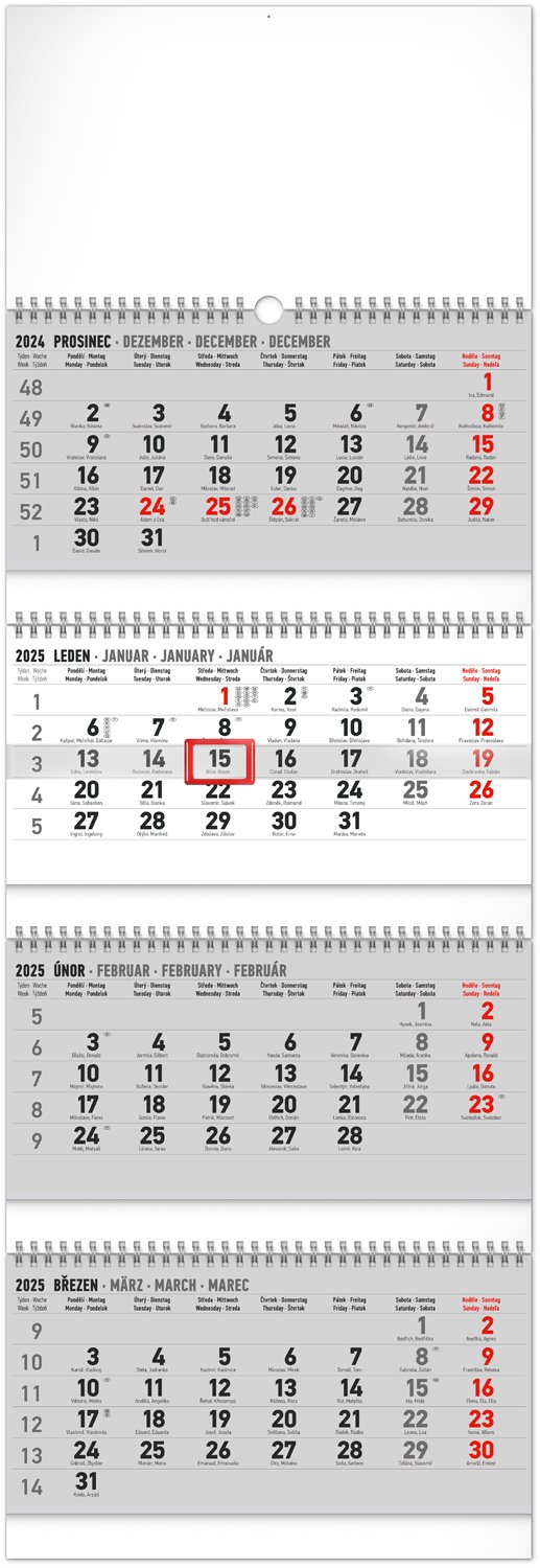 Skladací nástenný kalendár 4-mesačný štandard 2025, 29,5 × 84,5 cm