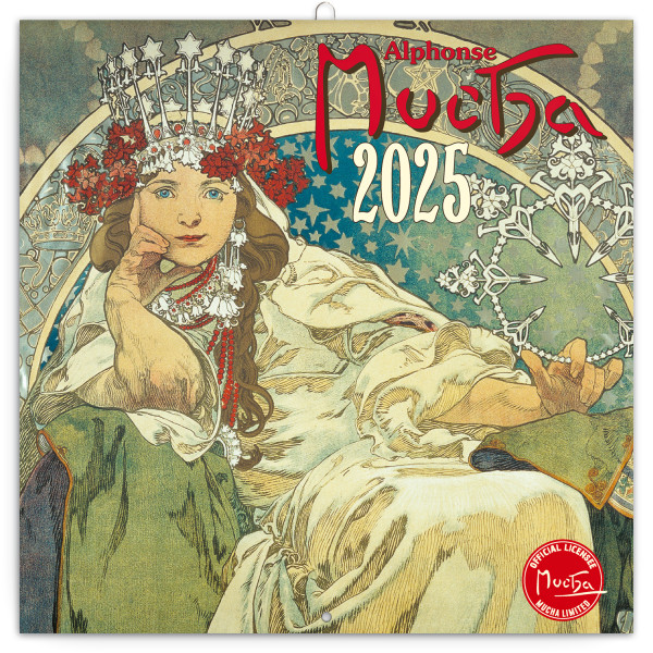 Poznámkový kalendár Alfons Mucha 2025, 30 × 30 cm