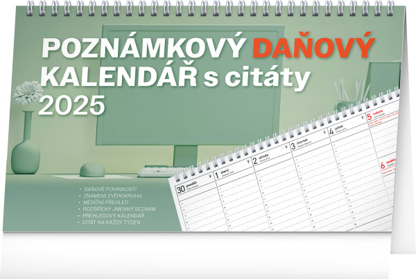 Stolový kalendár Poznámkový daňový s citátmi CZ 2025