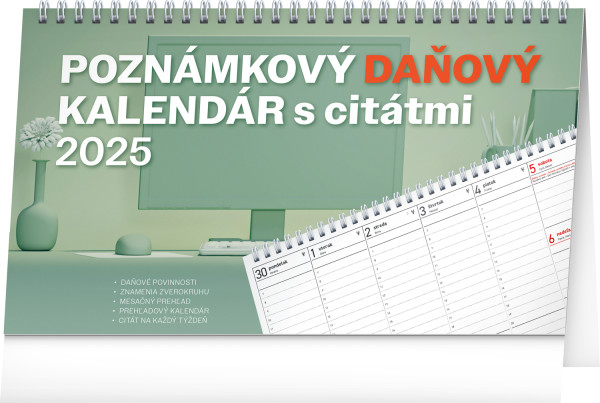 Stolový kalendár Poznámkový daňový s citátmi 2025