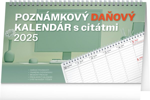 Stolový kalendár Poznámkový daňový s citátmi 2025