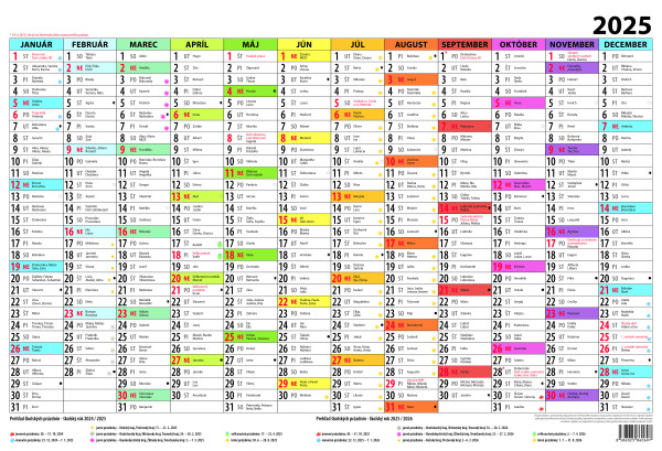 Plánovací kalendár farebný 2025