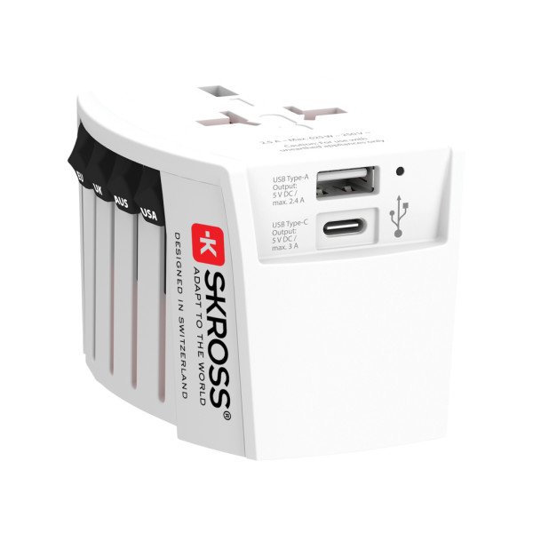 Cestovný adaptér SKROSS World MUV 2-pole s USB A a C